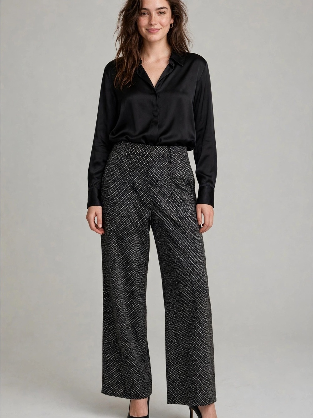 Max Studio Black Wide-Leg Metallic Pants